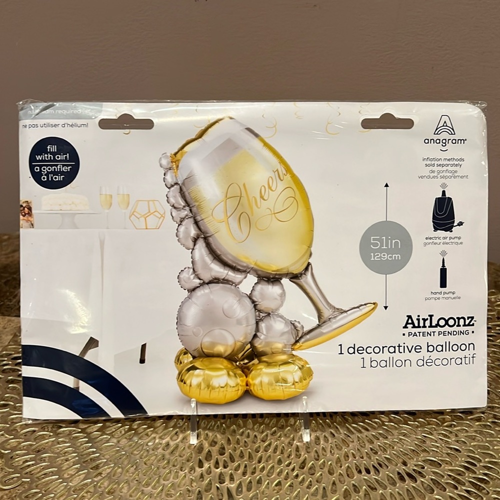 Airloonz Gold & Silver “Cheers” Decorative Balloon Cluster, 51in.